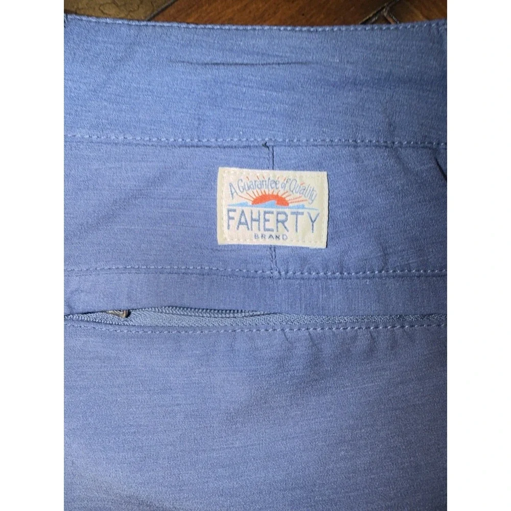 Faherty All Day Shorts Mens 32 Blue Casual Stretch Drawstring 5 Pocket (Faded)